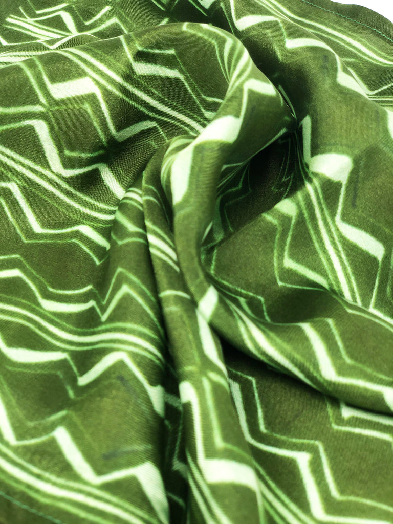 Green Colour Story Geometric Printed Pure Silk Pocket Square.