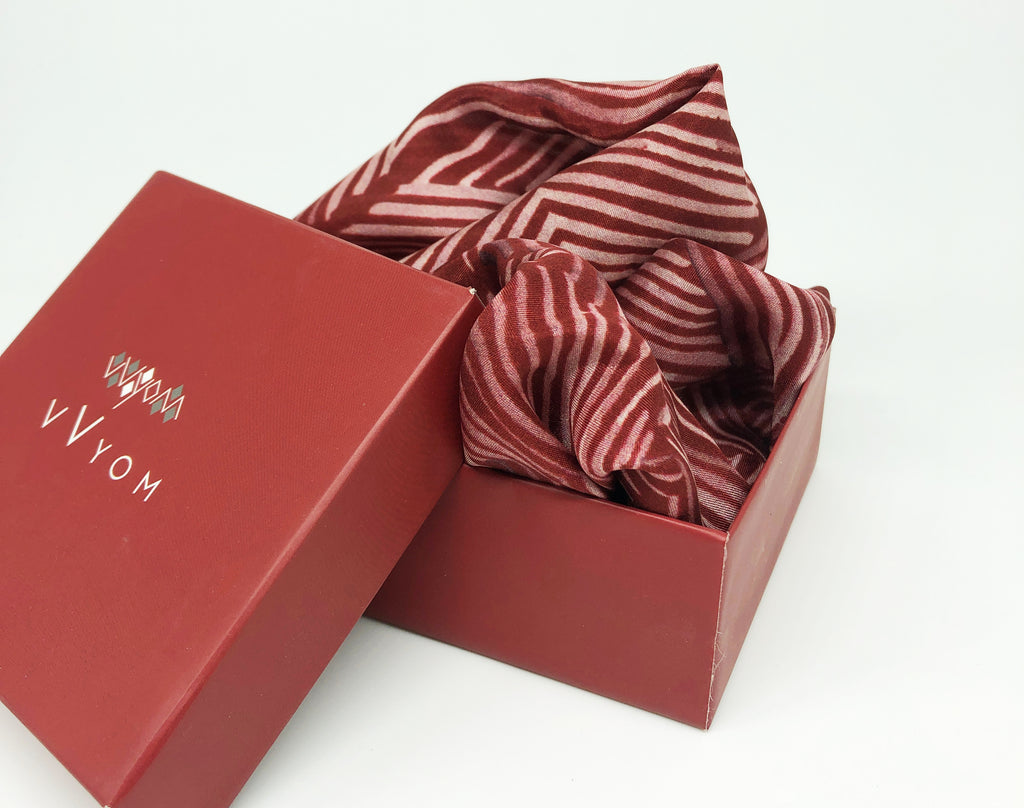 Scarlet Red Colour Story Geometric Printed Pure Silk Pocket Square.