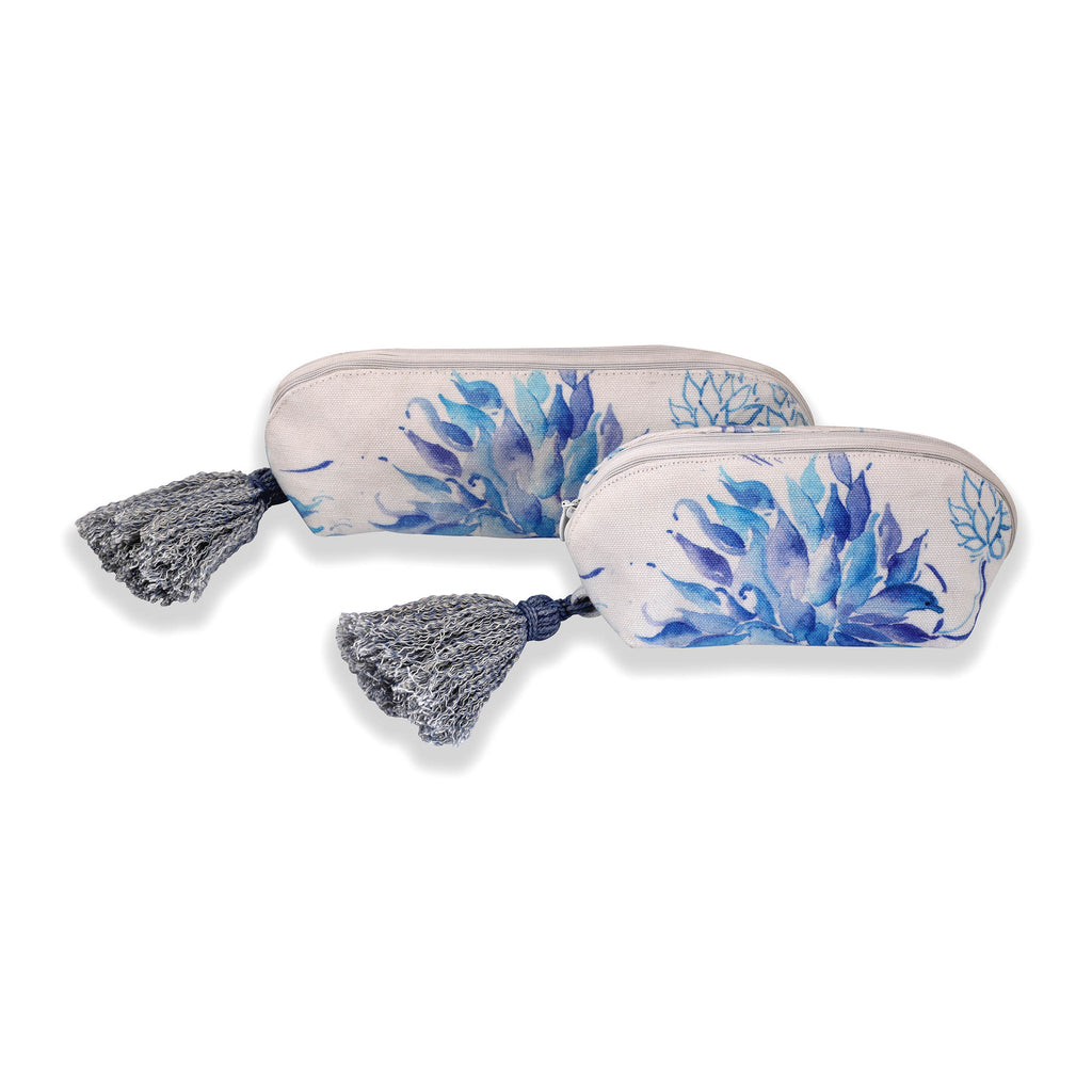 White And Blue Daheliya Floral Printed Multi-utility Pouches