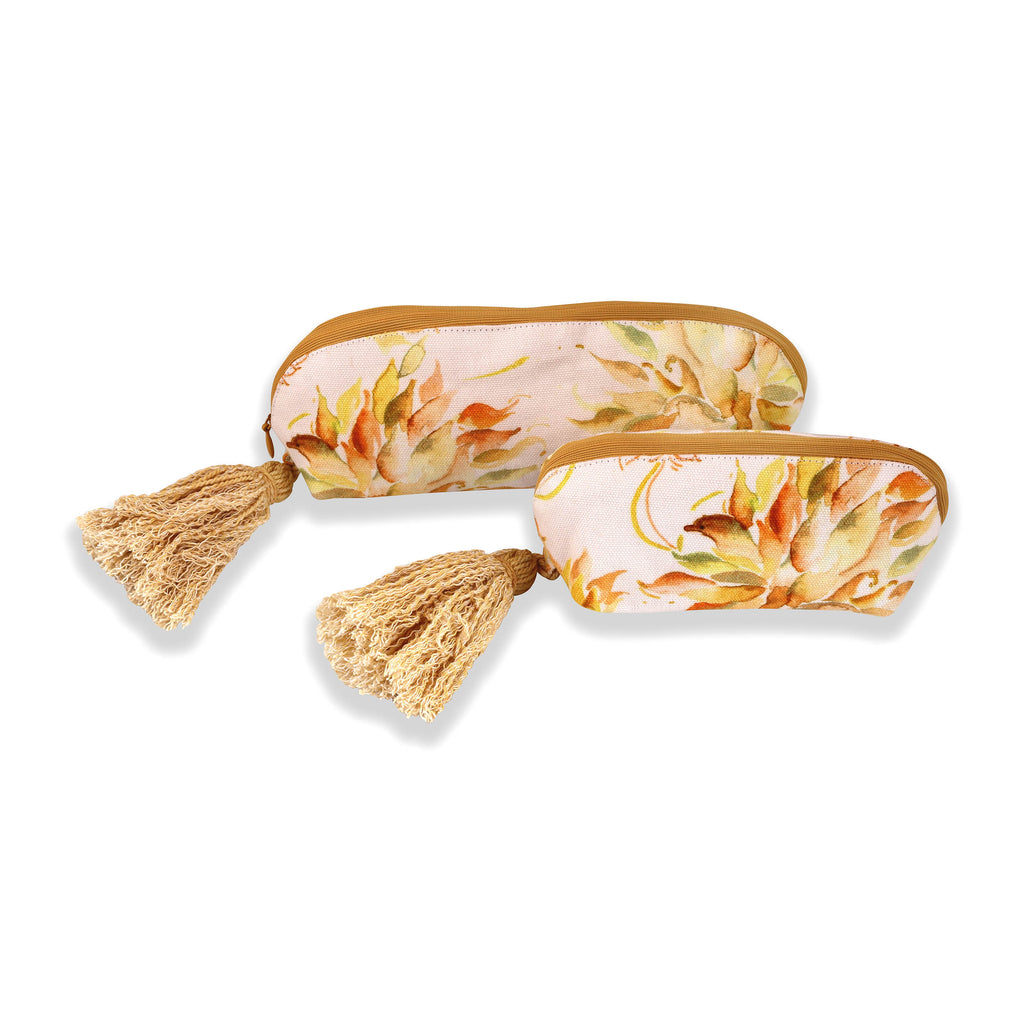 White And Yellow Daheliya Floral Printed Multi-utility Pouches