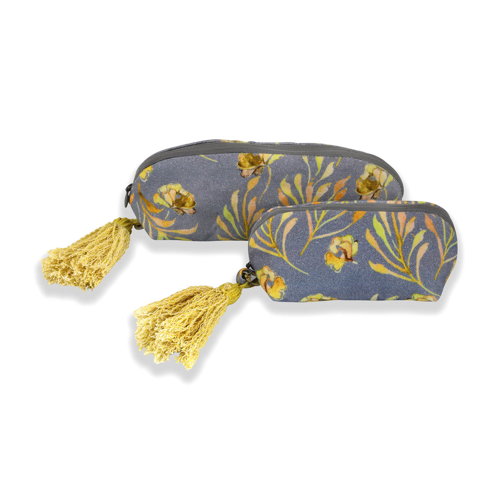 Grey And Yellow Floral Web Printed Multi-utility Pouches