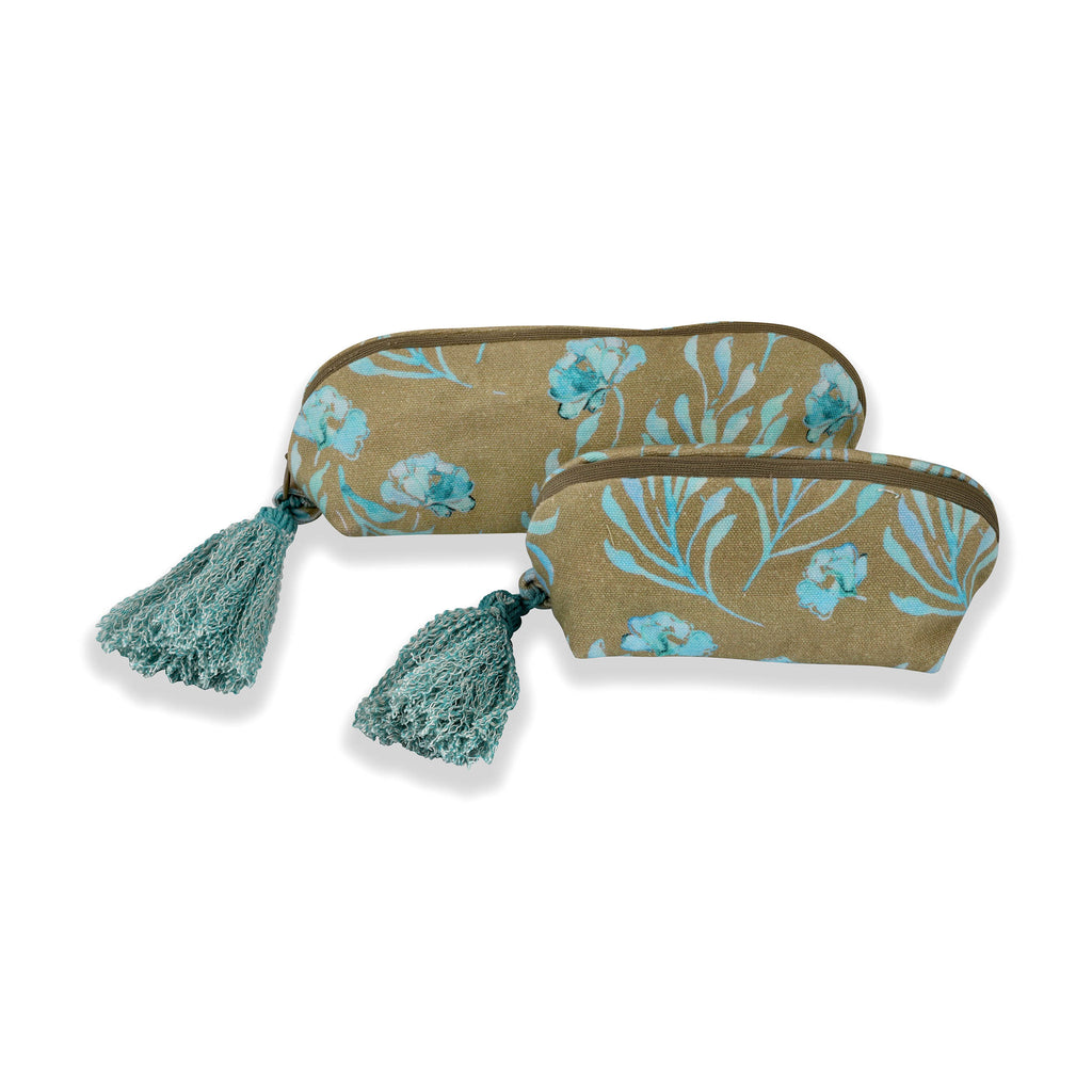 Brown And Aqua Floral Web Printed Multi-utility Pouches