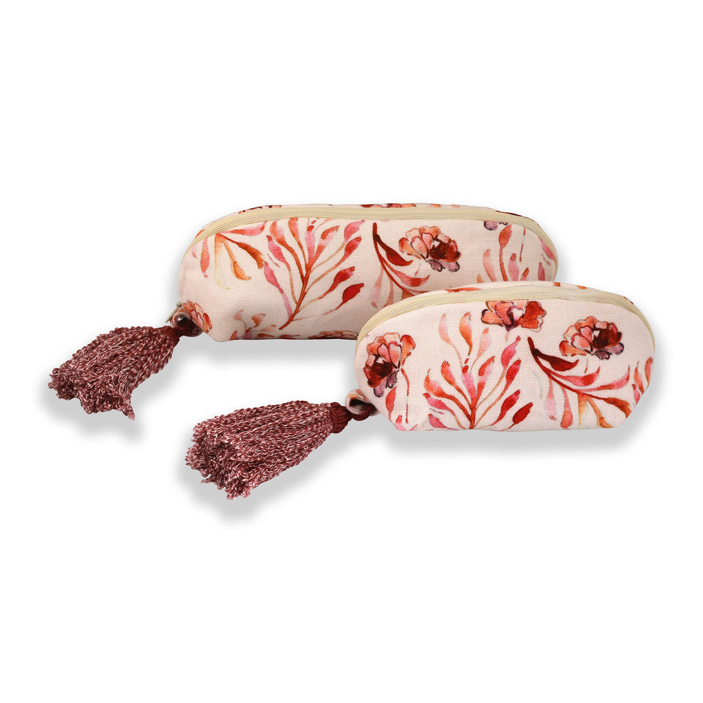 White And Red Floral Web Printed Multi-utility Pouches