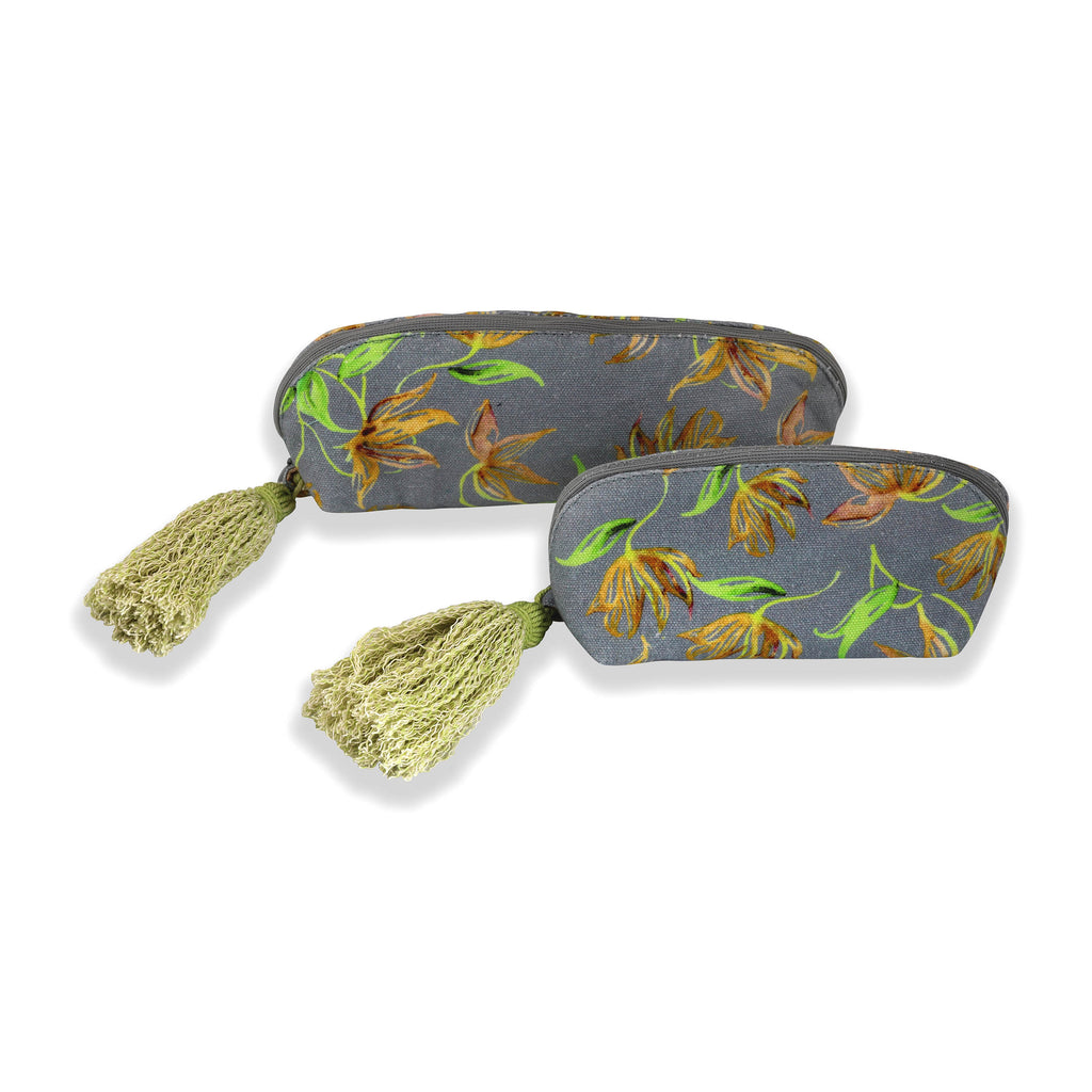 Grey And Yellow  Floral Printed Multi-utility Pouches