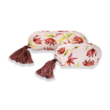 White And Red Floral Printed Multi-utility Pouches