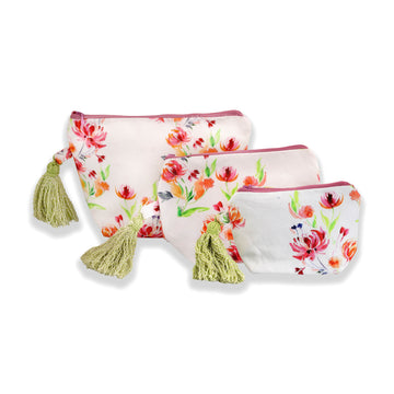 White And Red Dutch Iris Floral Printed Multi-utility Pouches