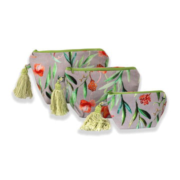 Grey And Red Tulip Garden Printed Multi-utility Pouches