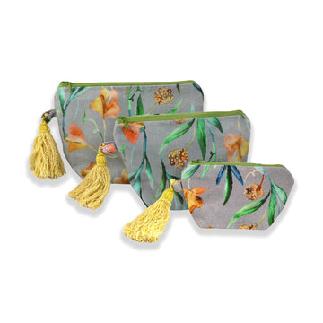 Grey And Yellow Tulip Garden Printed Multi-utility Pouches