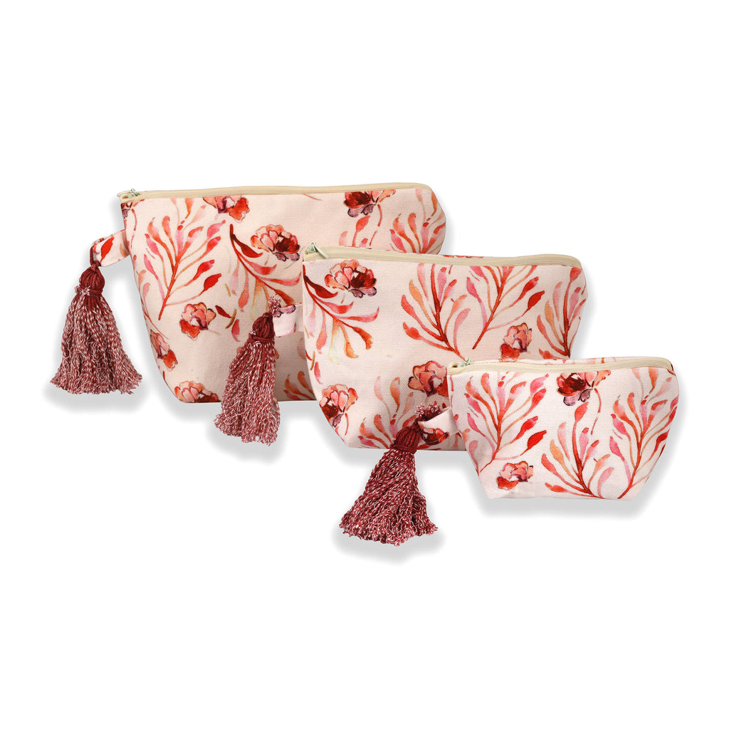 White And Red Floral Web Printed Multi-utility Pouches