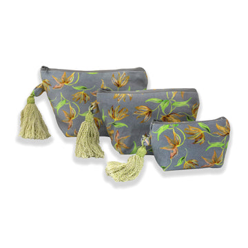 Grey And Yellow Floral Printed Multi-utility Pouches