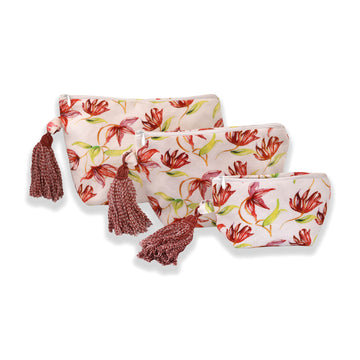 White And Red Floral Printed Multi-utility Pouches