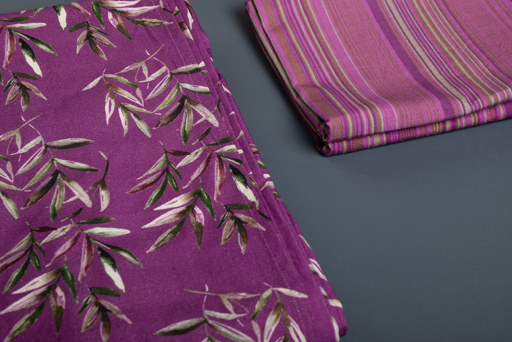 Purple Coral Leaved Printed Bed Sheet Set