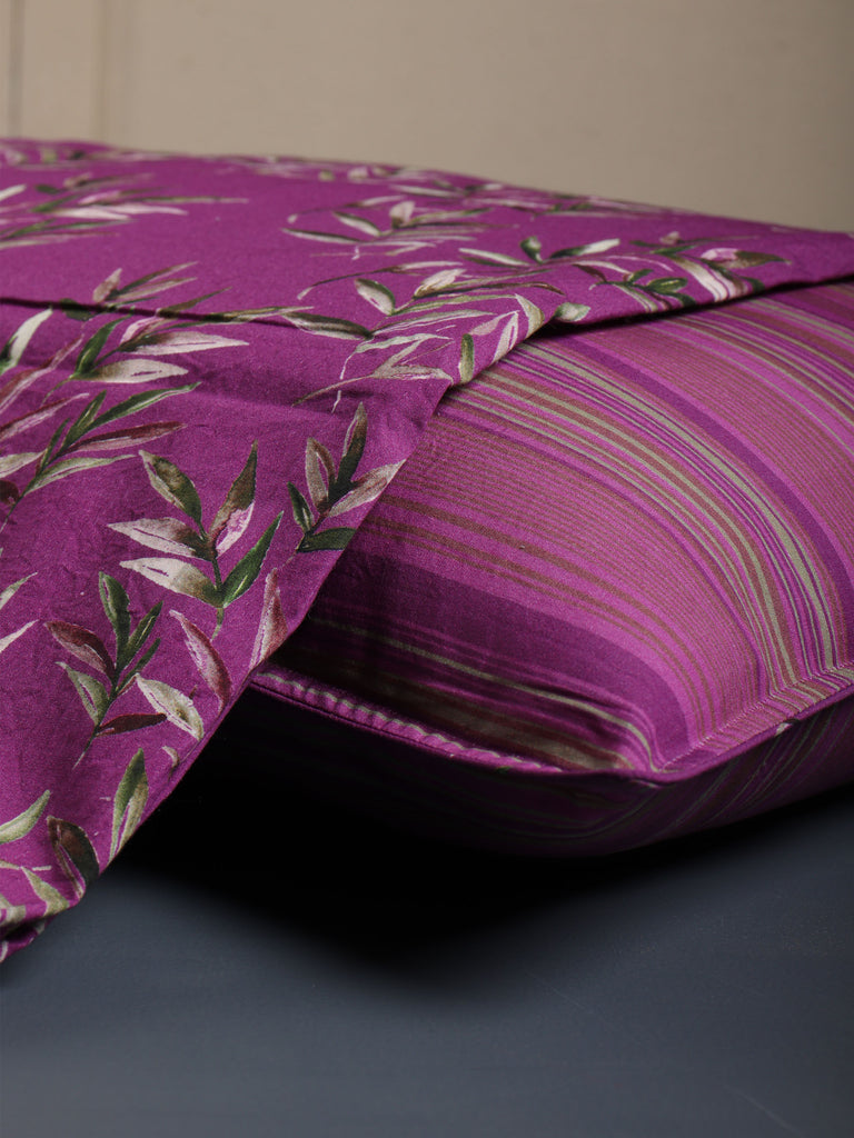 Shop Purple Coral Leaved Printed Bed Sheet Set