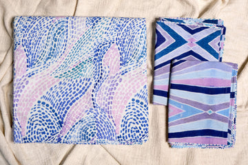 Dashed Doodle Cotton Bedsheet with Two Pillow Covers Shades of Blue
