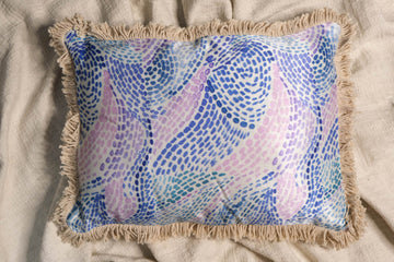 Dashed Doodle Cool Colours Accent Cushion with Fray 12" x 16"