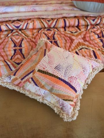 Collaged Dashed Doodle Warm Colours Cushion Cover