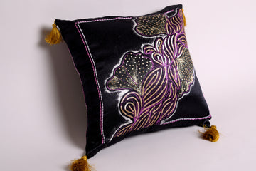 Pink and Black Embelished Luxe Satin Embroidered Cushion Cover