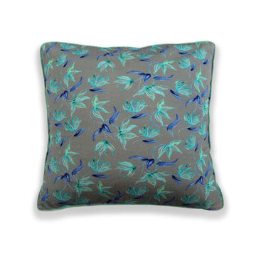 Grey and Aqua Floral Printed Cushion Cover