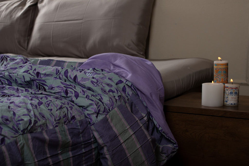 Grape Heaven Purple and Grey Tuck Styled Comforter