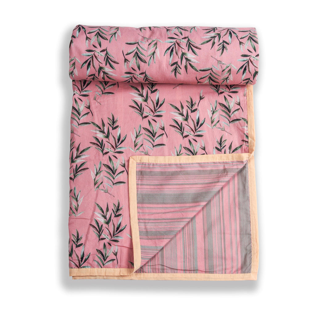 Peach Coral Leaves Printed Duvet / Dohar