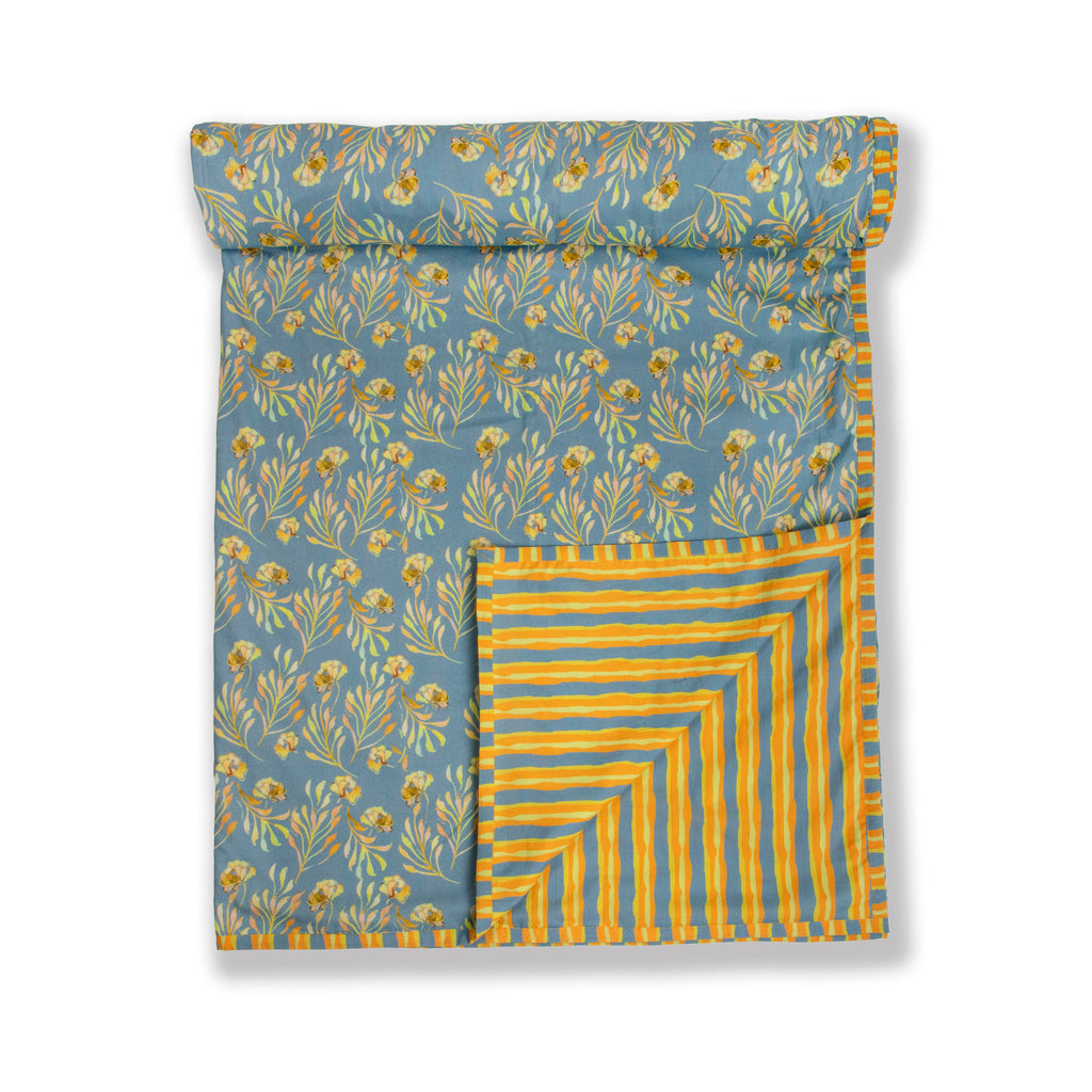 Grey And Yellow Floral Web Printed Duvet / Dohar