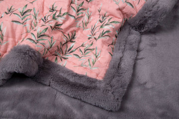 Peach Coral Leaves Printed Two In One Fur Quilt