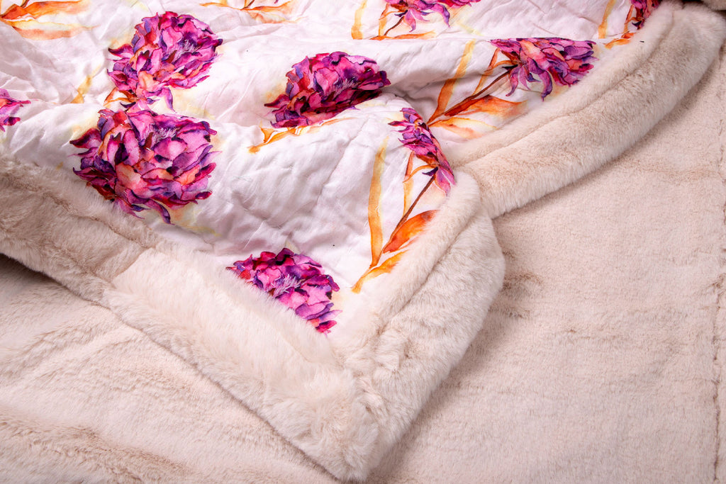 Peony White and Purple Printed Two In One Fur Quilt