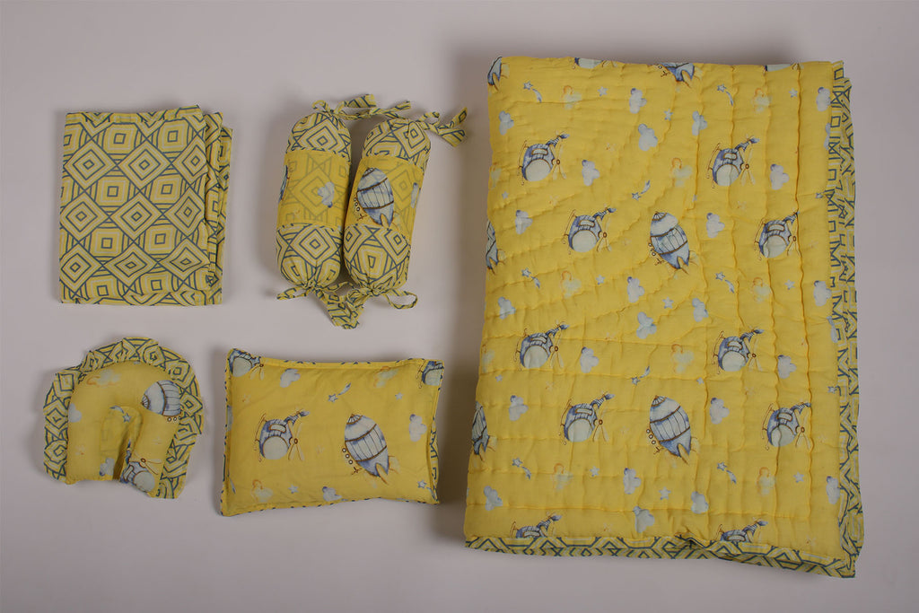 Shop Yellow Helicopter Printed Baby Bedding Set Of 7 Pcs