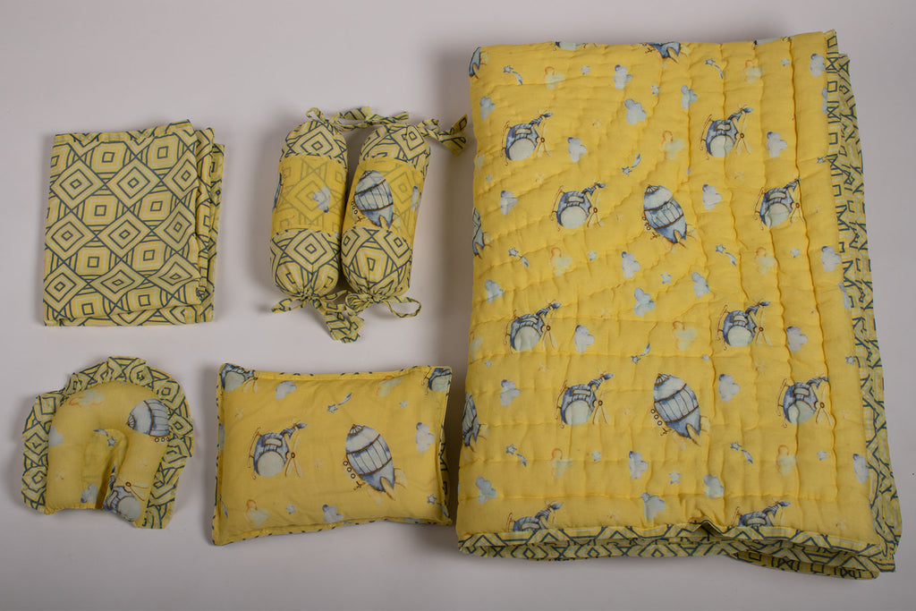 Shop Yellow Helicopter Printed Baby Bedding Set Of 7 Pcs