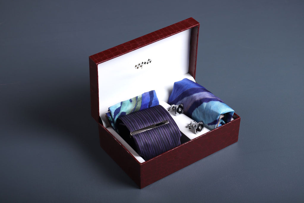 Him & Her Tie Scarf Combo Gift Box Set of 5 Blue