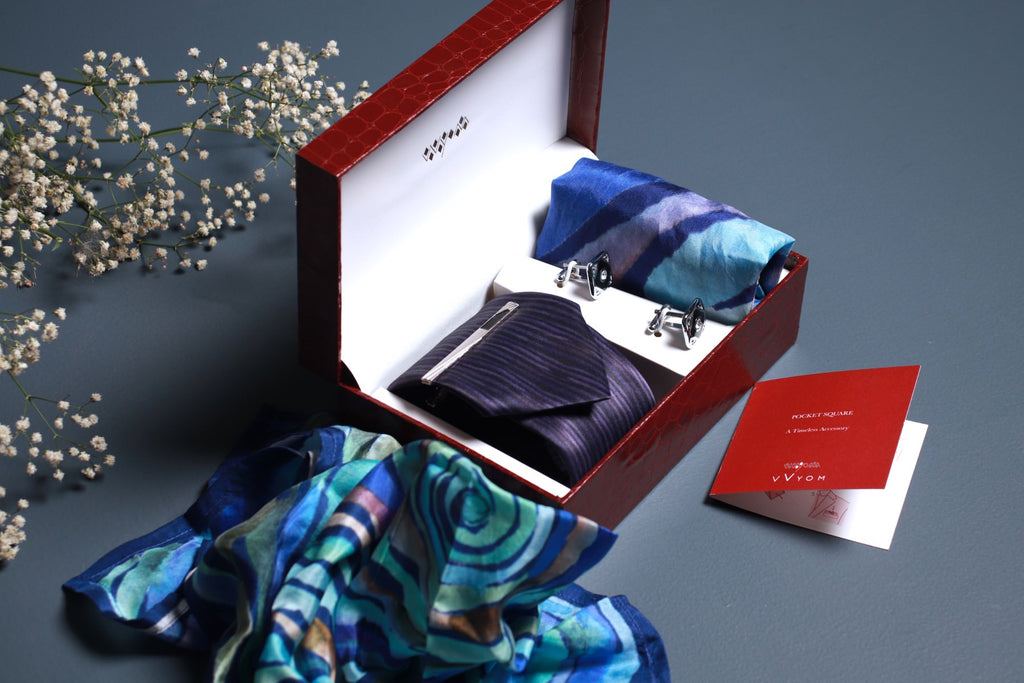 Him & Her Tie Scarf Combo Gift Box Set of 5 Blue