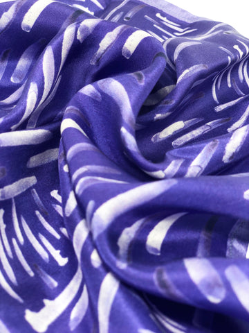 Violet Colour Story Stripes Printed Pure Silk Pocket Square.