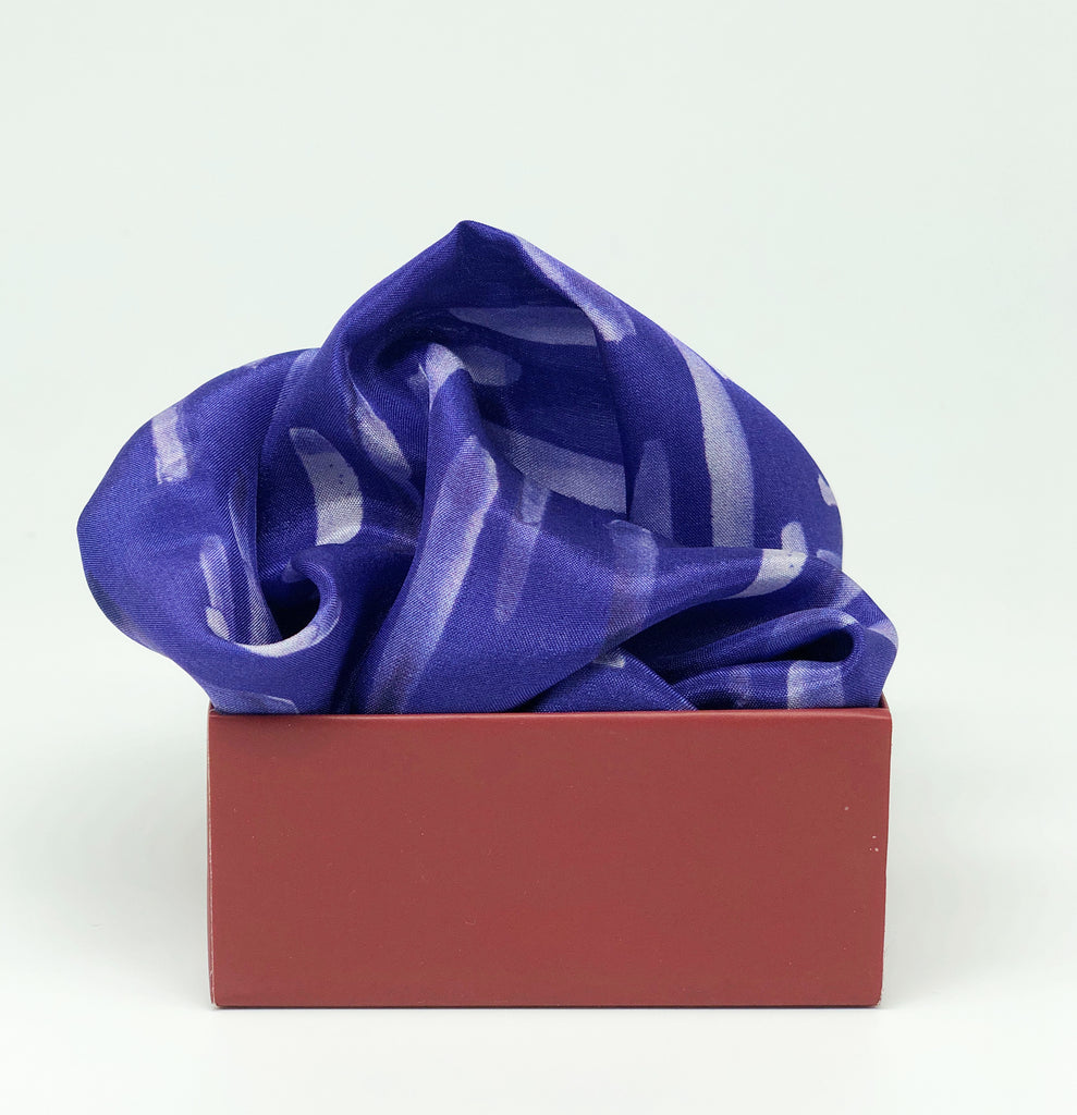Violet Colour Story Stripes Printed Pure Silk Pocket Square.