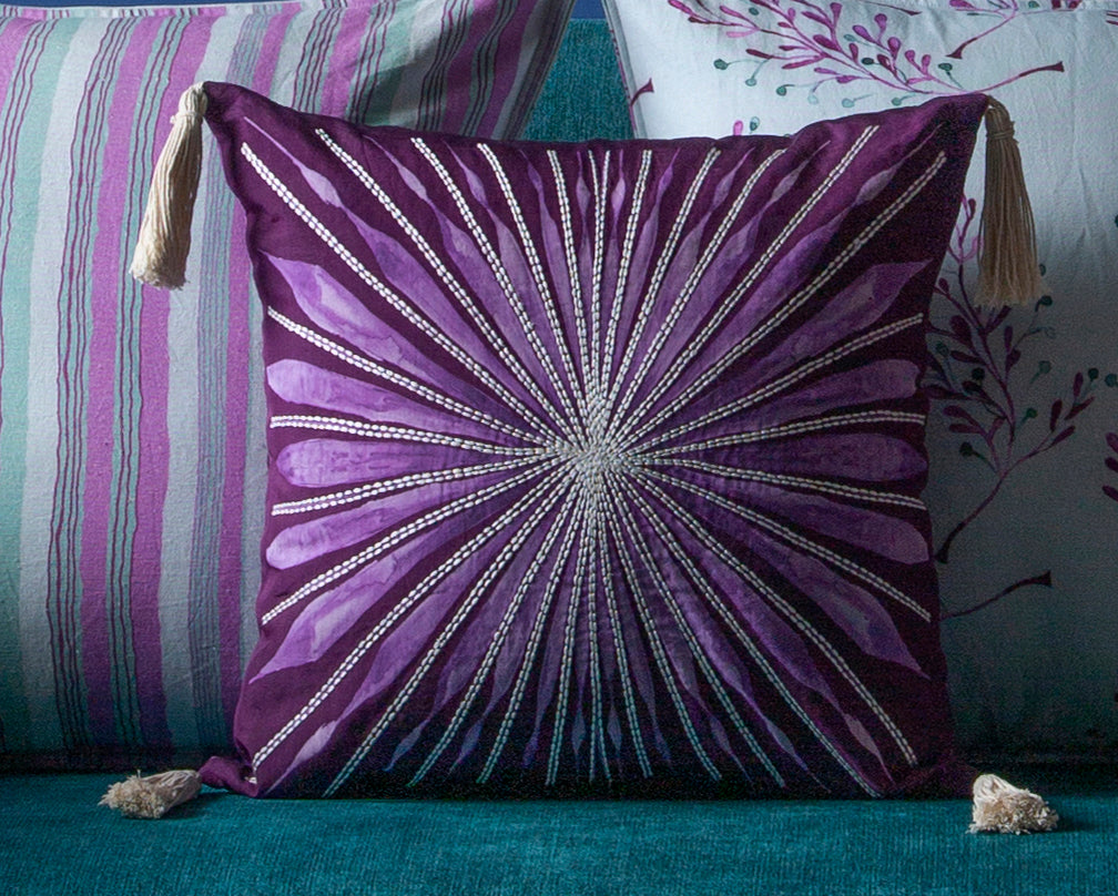 Burgundy Geometric Printed Silk Cushion Cover