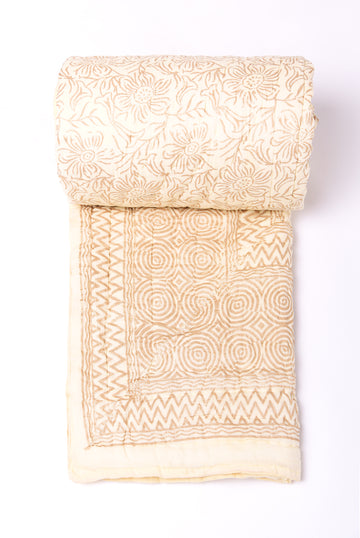 Gold Printed Cotton Quilt - Classic White