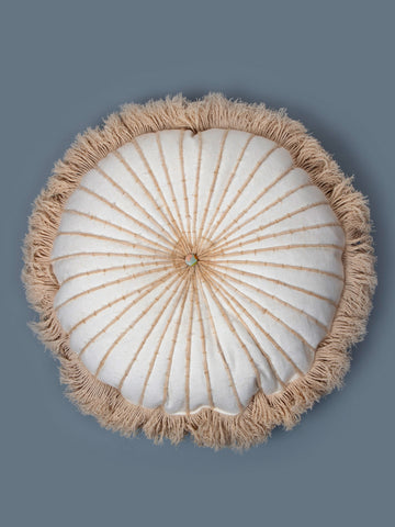 All White Earthy  Round Filled Decorative Fray 06 Cushion