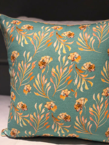 Aqua and Mustard floral web Printed Cushion Cover