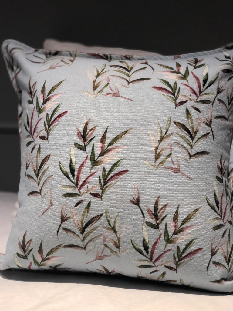 Cloud Grey Leaves Printed Cushion Cover