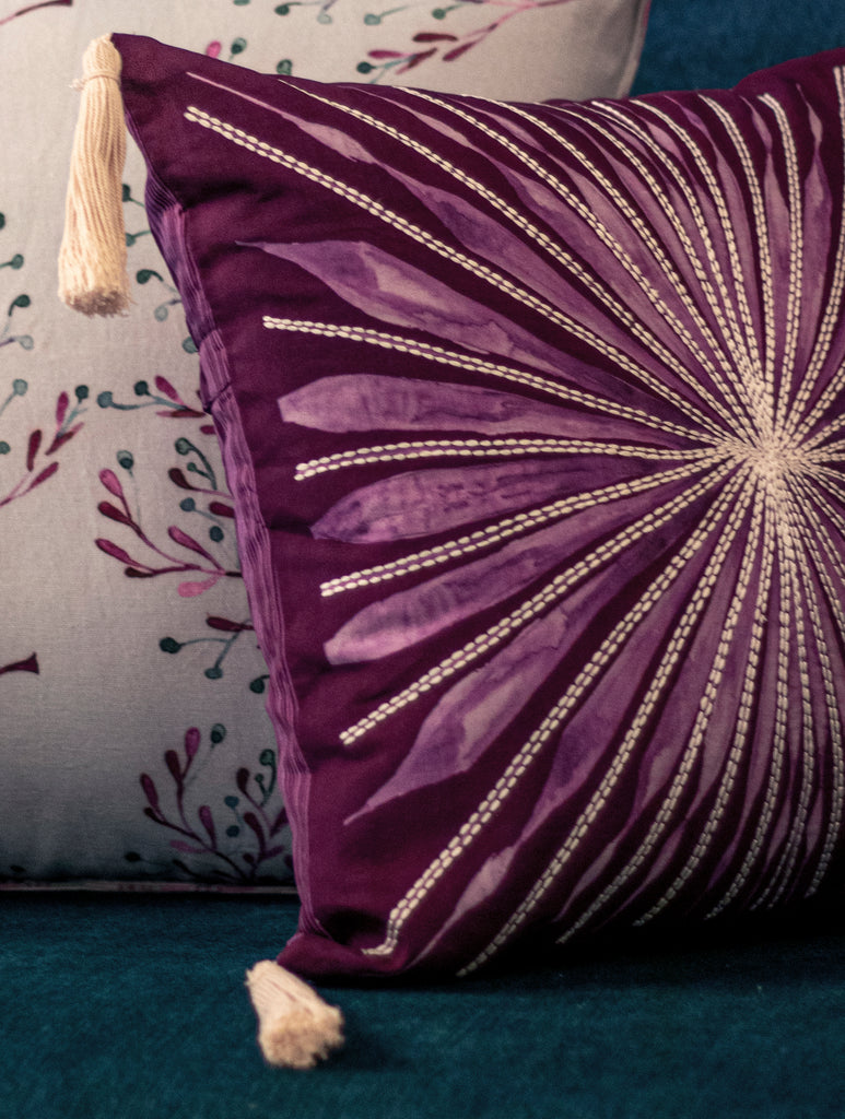 Burgundy Geometric Printed Silk Cushion Cover