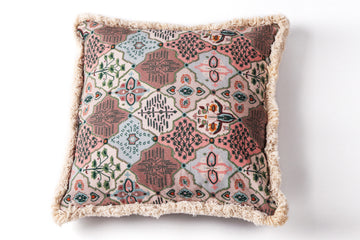 Earthy Accent Printed Cushion Corners Frill Natural