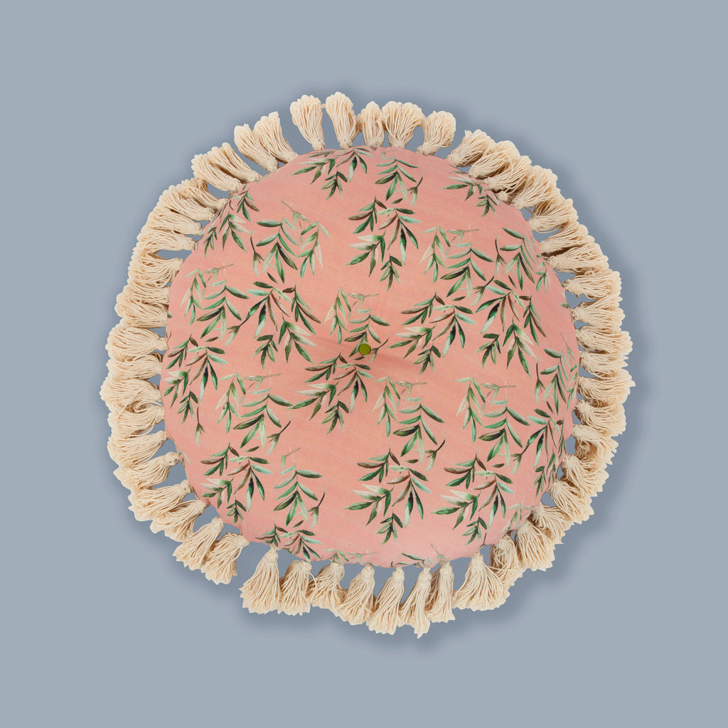 Peach Coral Leaves Printed Round Zafu/Floor Cushion