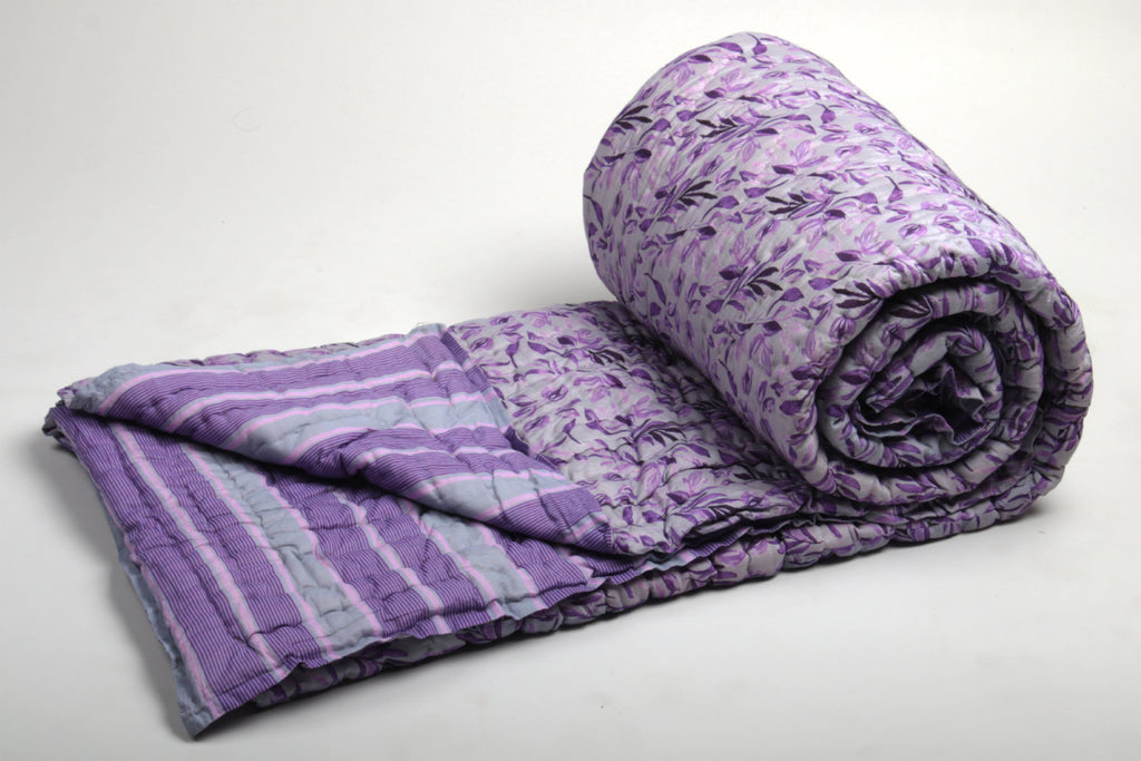 Grape Heaven Floral and geometrical printed reversible Cotton Silk Quilt | Jaipuri Razai