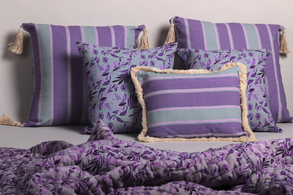 Grape Heaven Floral and Geometrical reversible Printed 5 pc curated cushion set