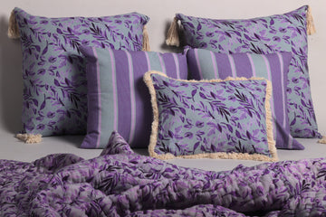 Grape Heaven Floral and Geometrical reversible Printed 5 pc curated cushion set