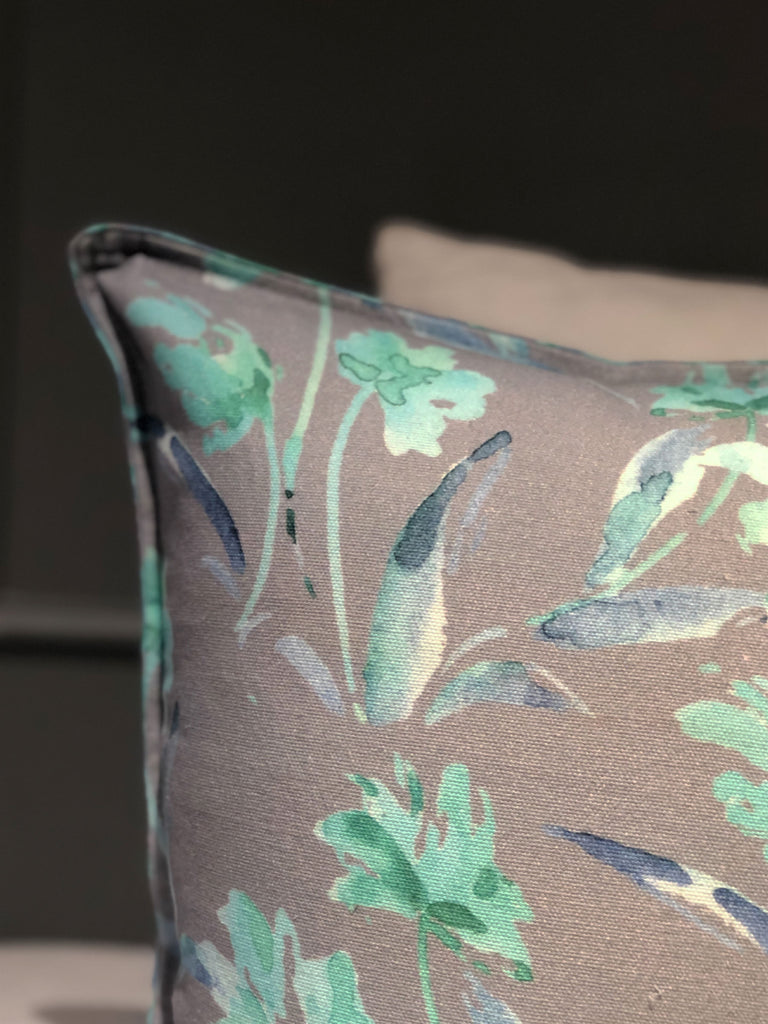 Grey and Aqua Daffodil Garden Printed Cushion Cover