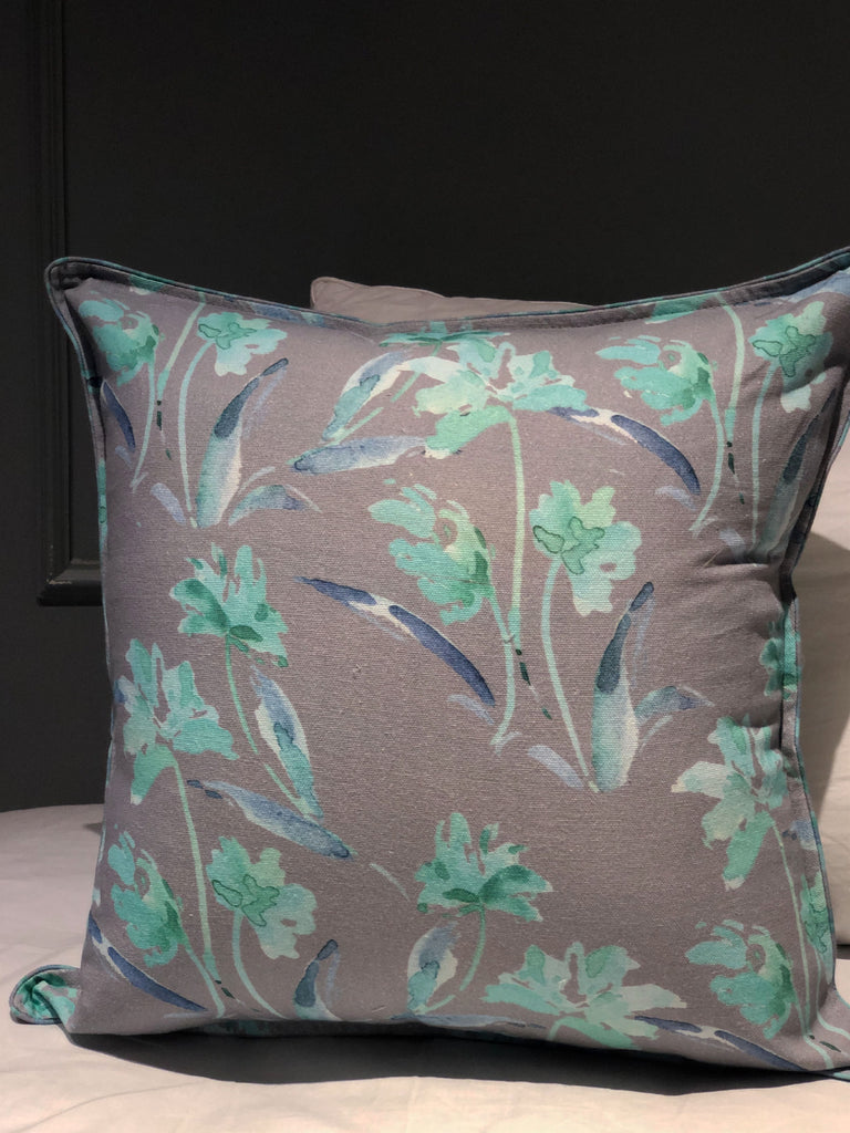 Grey and Aqua Daffodil Garden Printed Cushion Cover