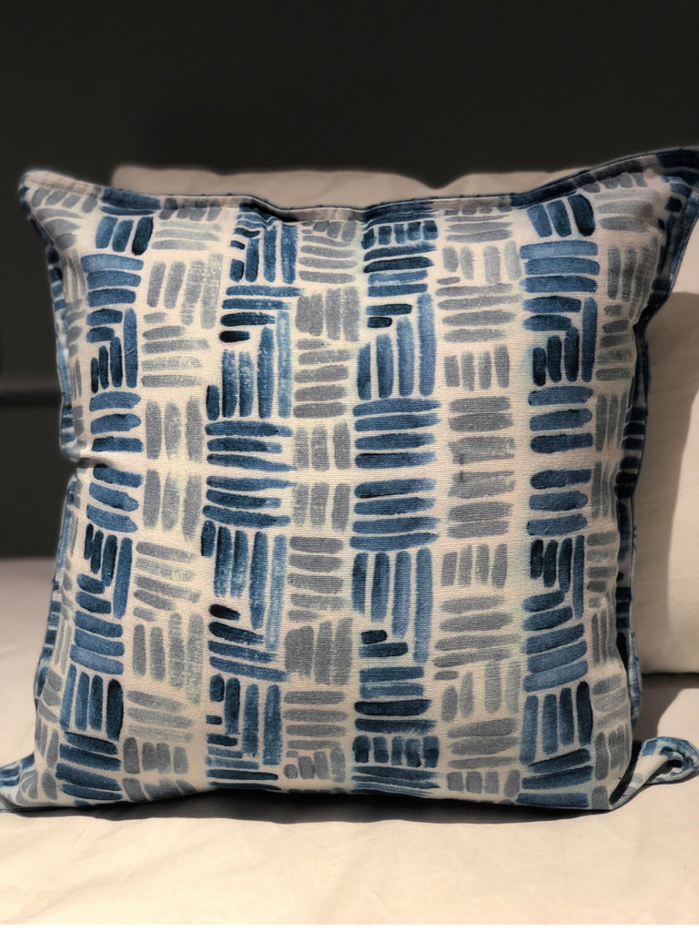 Grey and Blue Geometric Printed Double Sided Cushion Cover