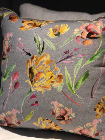 Grey And Ochre Poppy Floral Dreams Printed Cushion cover