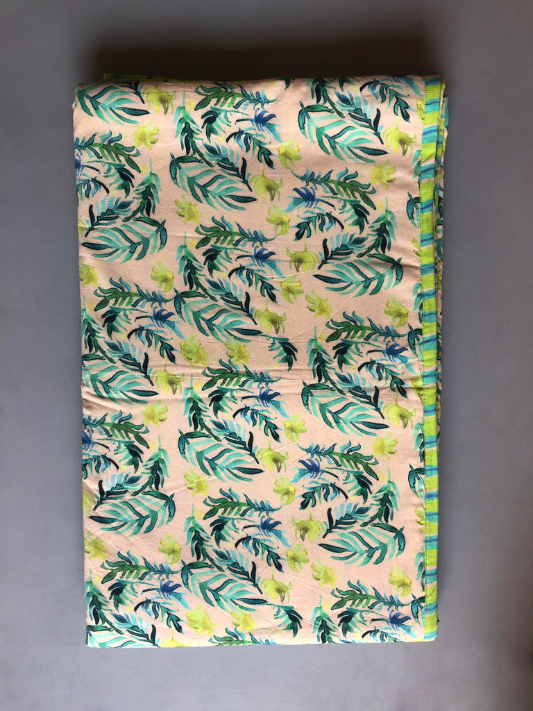 Peach and Green Leaves Printed Duvet / Dohar