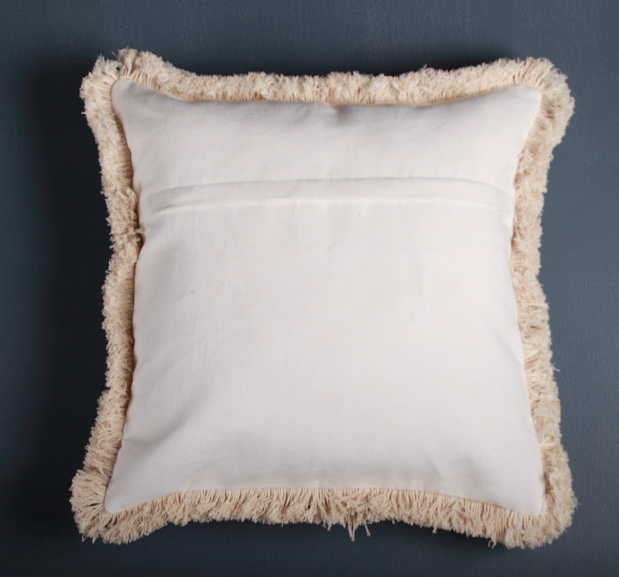 ZEN Embroidered white and beige cushion cover 16"x16" | DEME X vVyom